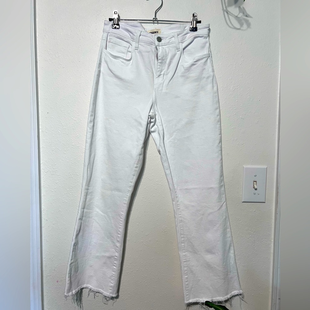 L'agence Margot High Rise Skinny Leg Jeans Blanc White Distressed